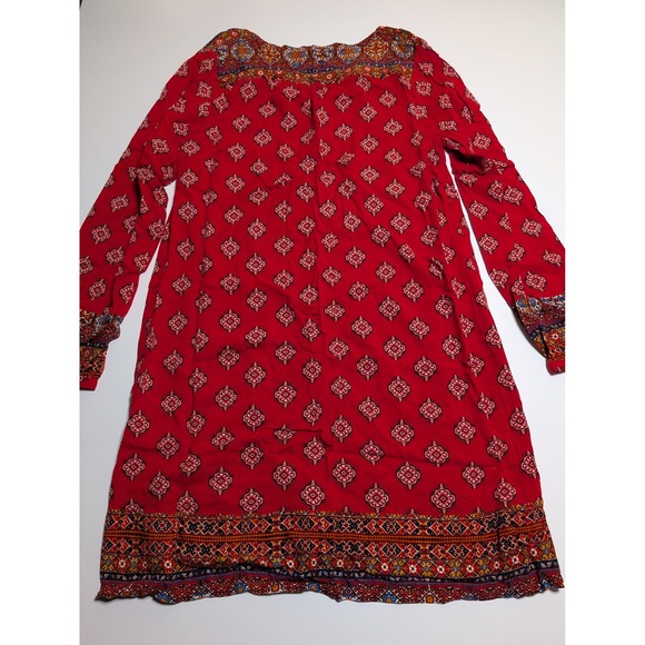 Charlotte Russe Red Medallion Print Boho Shift Dress Long Sleeve Womens L - Picture 6 of 6